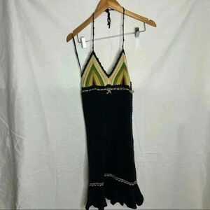 Free people crotchet black halter dress